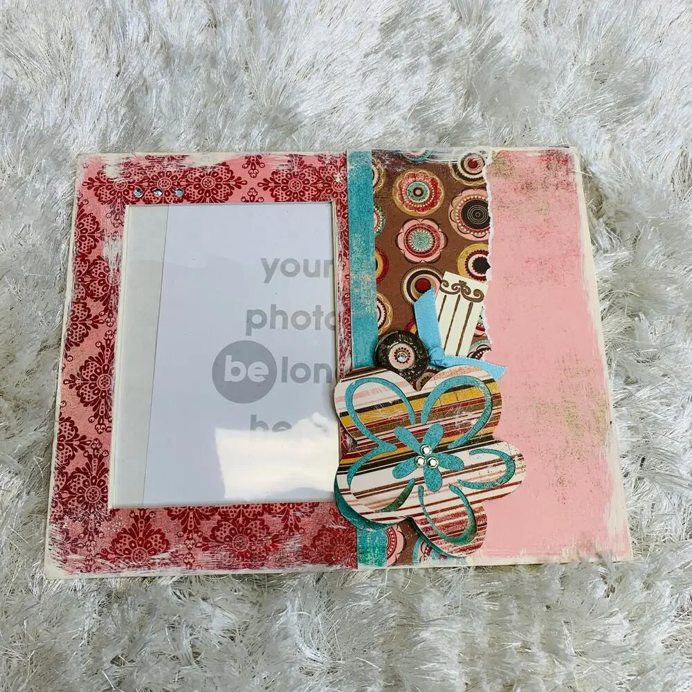 Handmade Papercrafted Frame Floral Boho Shabby  Distressed Girly 4 x 6